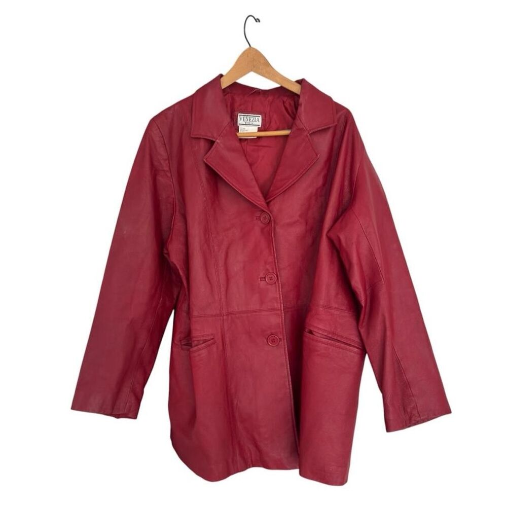Venezia Vitale Burgundy Genuine Leather Red Jacket Size 22W
